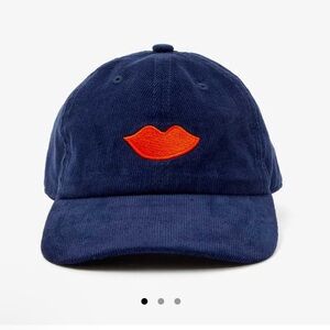 Clare V Navy Corduroy Cap with Poppy Red Lip Embroidery- never been worn!